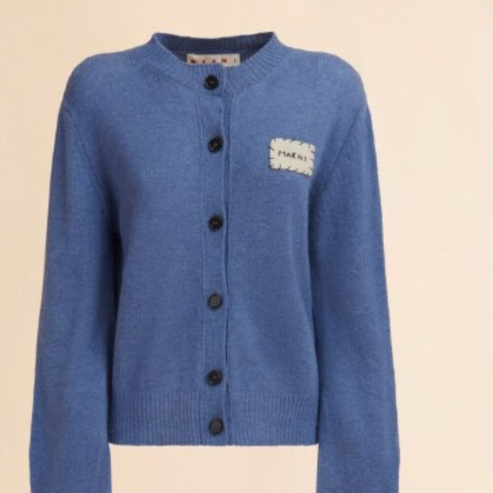 NEW Marni Blue cashmere cardigan with Marni patch